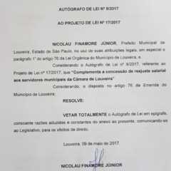 LOUVEIRA: Prefeito veta aumento de salários de servidores