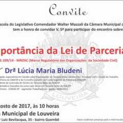 Câmara de Louveira convida para Encontro sobre a importância da Lei de Parcerias, dia 17. Participe!