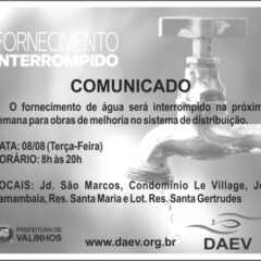 Utilidade Pública – Comunicado DAEV 03/08/2017