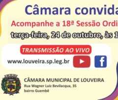 Acompanhe ao vivo a sessão da Câmara de Louveira dia 24 de outubro, terça-feira.