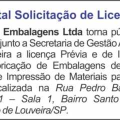 Utilidade Pública – Edital Solicitação de Licença 02/10/17