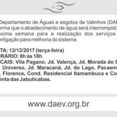 Utilidade Pública – Comunicado DAEV 07/12/2017