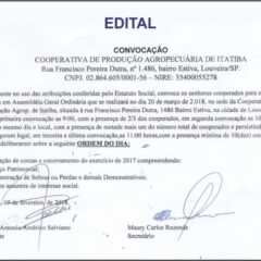 Edital de Convocação – Cooperativa de Produção Agropecuária de Itatiba