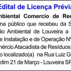 Utilidade Pública – Edital de Licença Prévia 12/03/18