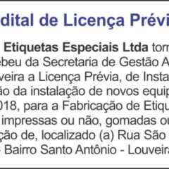 Utilidade Pública – Edital de Licença Prévia 08/05/2018
