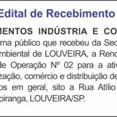 Utilidade Pública – Edital de Recebimento