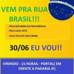 VINHEDO também vai sediar evento neste domingo (30) em favor da Reforma da Previdência e ‘Lava Jato’