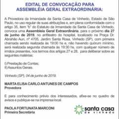 Utilidade Pública – Edital de Convocação Irmandade da Santa Casa de Vinhedo