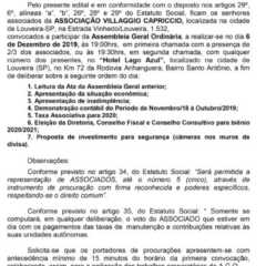 Utilidade Pública – Edital de Convocação Assembleia Geral Ordinária Associação Villaggio Capriccio