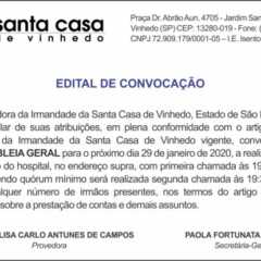 Utilidade Pública – Edital de Convocação Santa Casa de VINHEDO