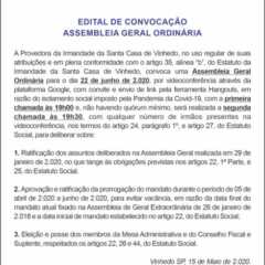 Utilidade Pública – Edital de Convocação Santa Casa de VINHEDO