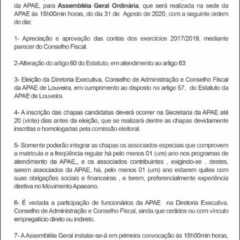 Utilidade Pública – Edital de Convocação APAE DE LOUVEIRA