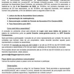 Utilidade Pública – Edital de Convocação Assembleia Geral Ordinária Virtual Associação Villaggio Capriccio