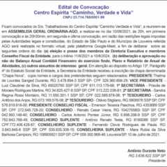 Utilidade Pública – Edital de Convocação Centro Espírita ‘‘Caminho, Verdade e Vida’’