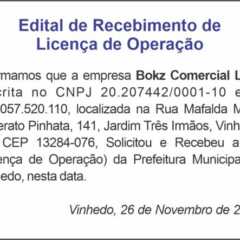 Utilidade Pública – Edital de Recebimento de Licença de Operação