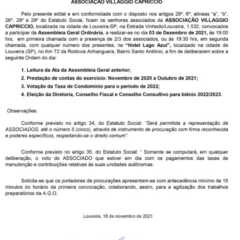 Utilidade Pública – Edital de Convocação Assembleia Geral Ordinária Associação Villaggio Capriccio