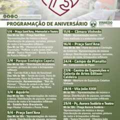 VINHEDO: PREFEITURA E ACIVI PROMOVEM PROGRAMAÇÃO ESPECIAL PARA ANIVERSARIO DE 73 ANOS DA CIDADE