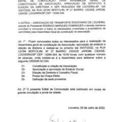 LOUVEIRA: Edital de Convocação para constituição de Associação de Transporte Rodoviário de Louveira