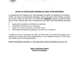 LOUVEIRA: EDITAL DE CONVOCAÇÃO ASSEMBLEIA GERAL EXTRAORDINÁRIA – COVAL
