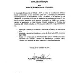 VINHEDO: EDITAL DE CONVOCAÇÃO ASSEMBLEIA GERAL ORDINÁRIA – AEVI