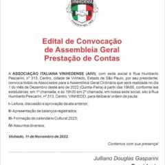 Utilidade Pública: Convocação de Assembleia Ordinária – Prestação de Contas da AIVI