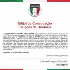 Utilidade Pública: Convocação de Eleições de Diretoria – Associação Italiana Vinhedense