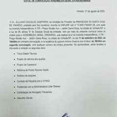 VINHEDO: Edital de Convocação Irmandade da Santa Casa de Vinhedo
