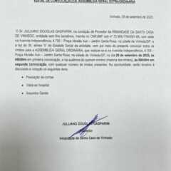 VINHEDO: Edital de Convocação Irmandade da Santa Casa de Vinhedo