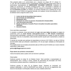 LOUVEIRA: EDITAL DE CONVOCAÇÃO – ASSEMBLEIA GERAL ORDINÁRIA VIRTUAL – ASSOCIAÇÃO VILLAGIO CAPRICCIO