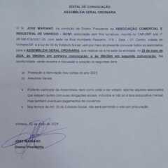 VINHEDO: ASSOCIAÇÃO COMERCIAL E INDUSTRIAL DE VINHEDO – ACIVI, convoca para Assembléia Geral Ordinária