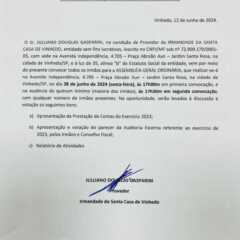 VINHEDO: Edital de Convocação Irmandade da Santa Casa de Vinhedo