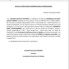 VINHEDO: Santa Casa convoca Irmãos para Assembleia Geral Extraordinária
