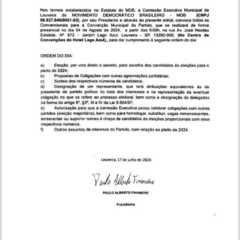 LOUVEIRA: Partido MDB convoca Convencionais para Convenção Municipal