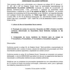 LOUVEIRA: Edital de Convocação – Assembleia Geral Extraordinária – Associação Villagio Capriccio