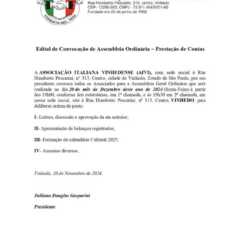 UTILIDADE PÚBLICA: Convocação de Assembleia Ordinária – Prestação de Contas – AIVI