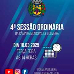 LOUVEIRA: A Câmara Municipal realiza Sessão Ordinária hoje, às 14h, AO VIVO!