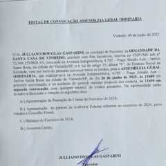 VINHEDO: Edital de Convocação – Assembléia Geral Ordinária – Irmandade da Santa Casa de Vinhedo