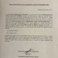 VINHEDO: Edital de Convocação – Assembléia Geral Extraordinária – Irmandade da Santa Casa de Vinhedo