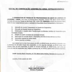 LOUVEIRA: Edital de Convocação de Assembleia Geral Extraordinária da COVAL