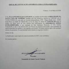 VINHEDO: EDITAL DE CONVOCAÇÃO ASSEMBLEIA GERAL EXTRAORDINARIA IRMANDADE DA SANTA CASA DE VINHEDO