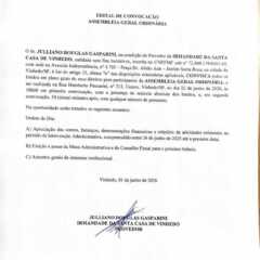 VINHEDO: EDITAL DE CONVOCAÇÃO ASSEMBLEIA GERAL ORDINÁRIA IRMANDADE SANTA CASA DE VINHEDO