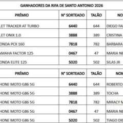 LOUVEIRA: Saem os Ganhadores da Rifa da tradicional Festa de Santo Antônio 2026