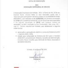 VINHEDO: Edital de convocação para Assembleia Geral Ordinária da AEVI – Associação Empresarial