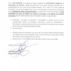 VINHEDO: Edital de Convocação de Assembleia Geral Extraordinária – ACIVI